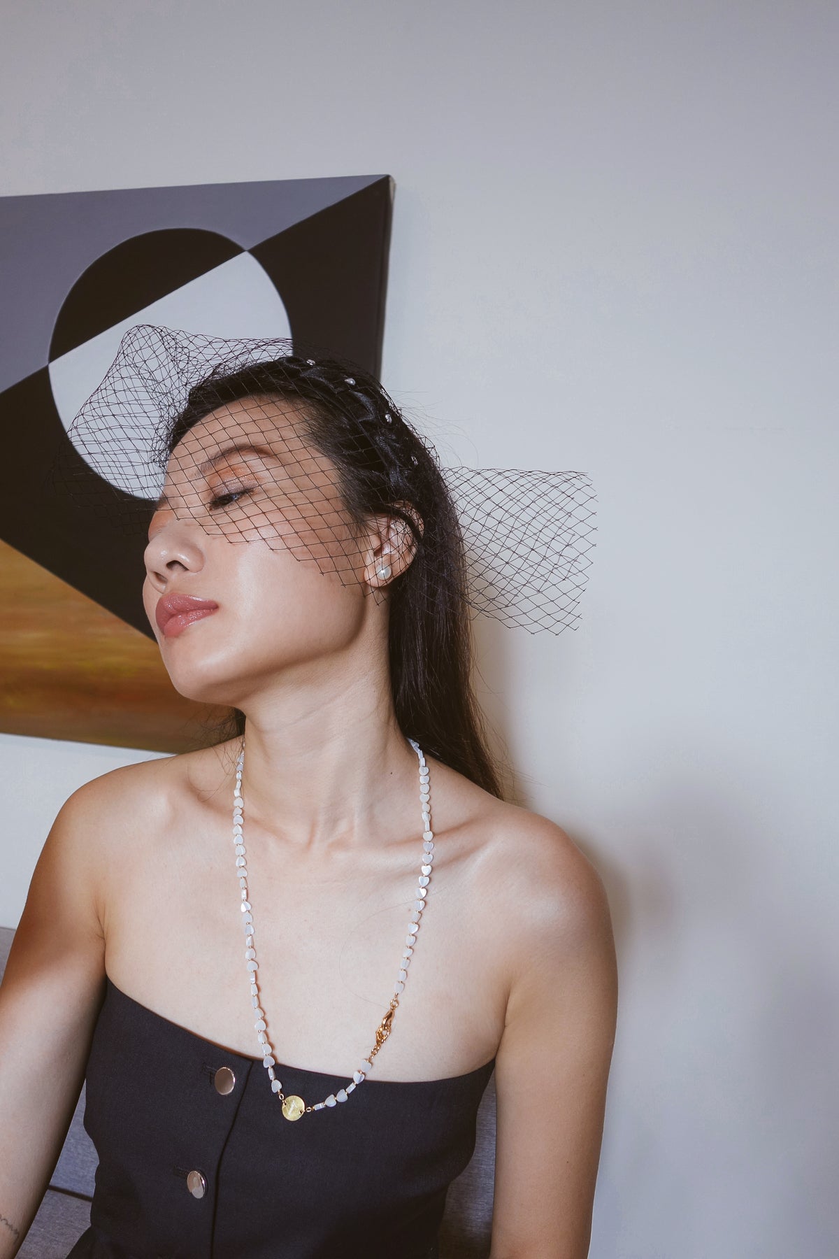 Love pearl embellishment black fascinator headband