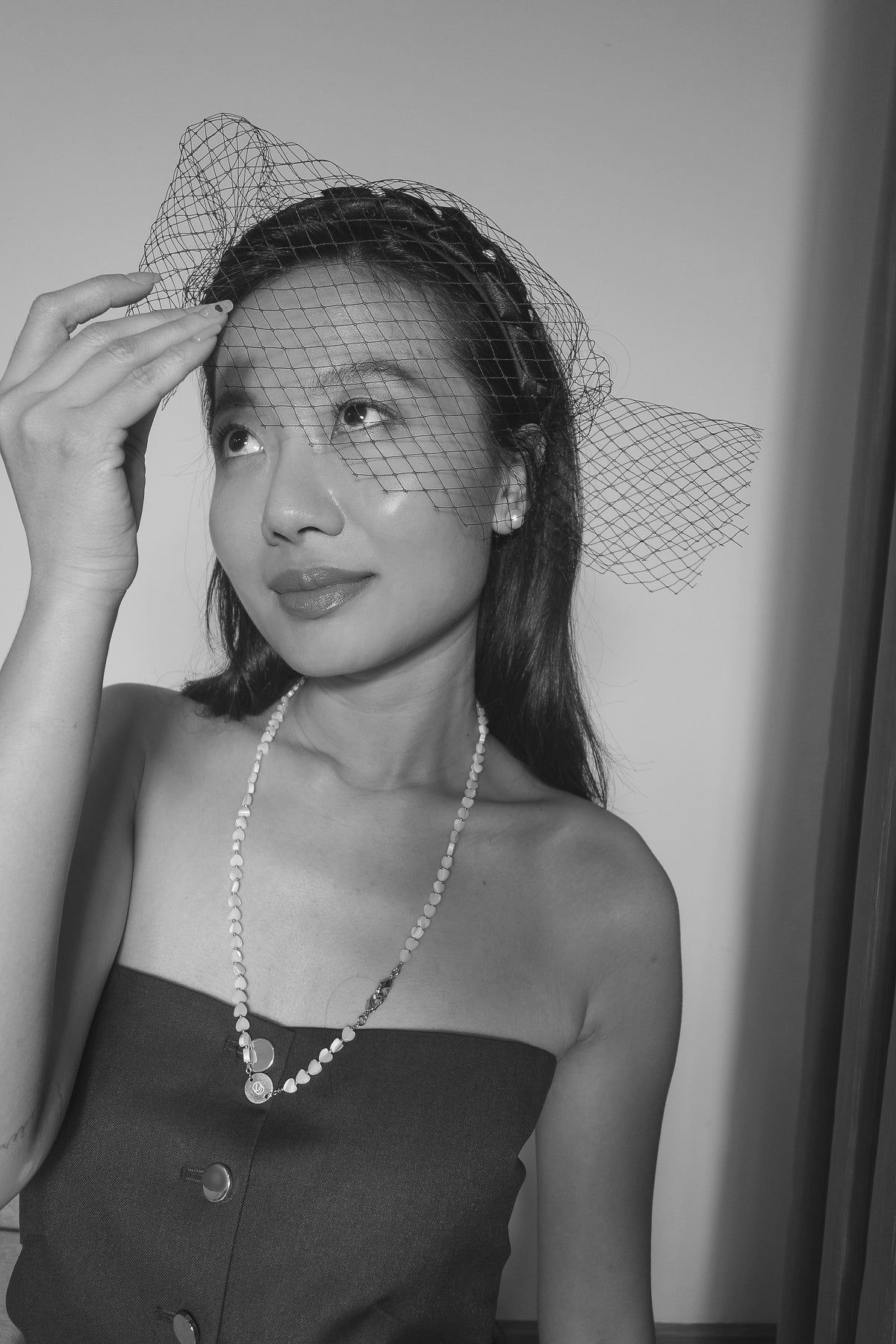 Love pearl embellishment black fascinator headband