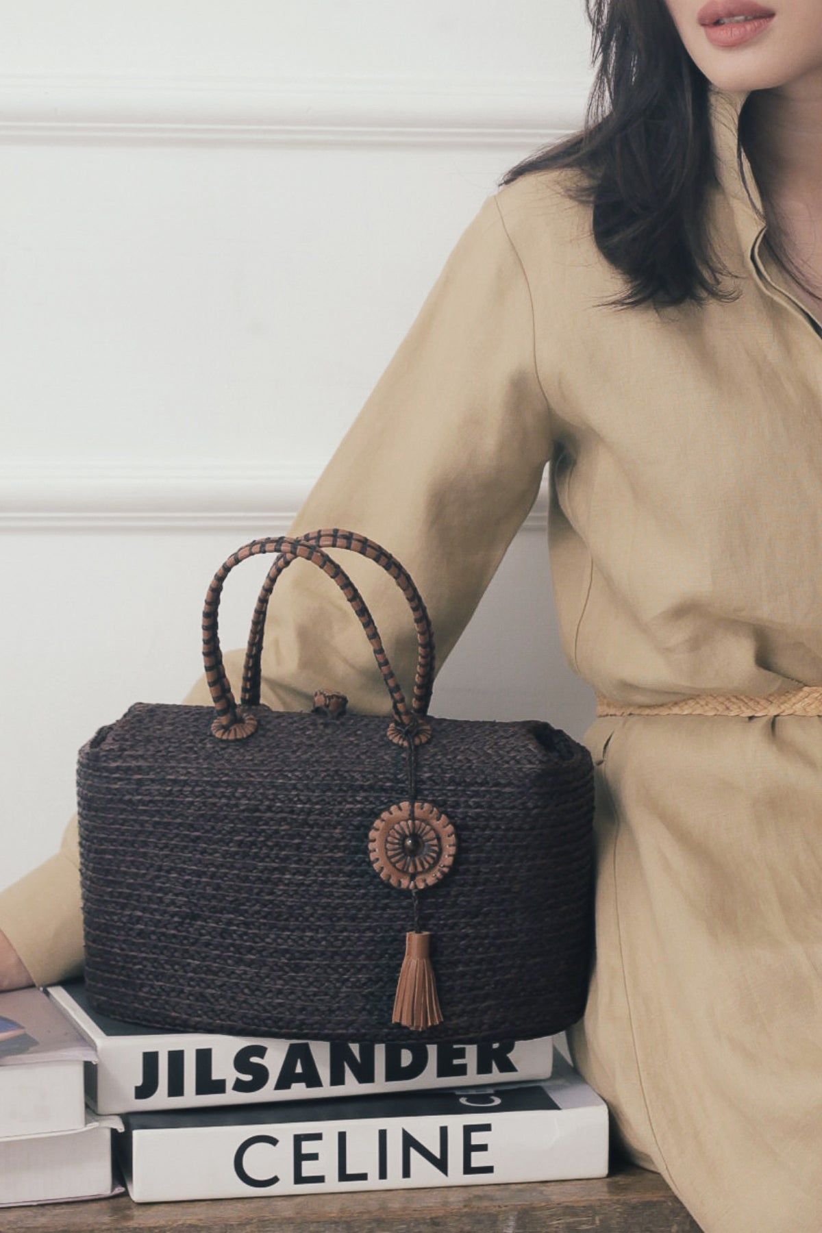 Berlodge black raffia classic bag