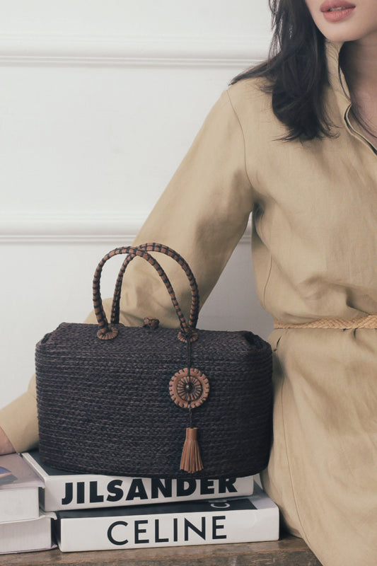 Berlodge black raffia classic bag