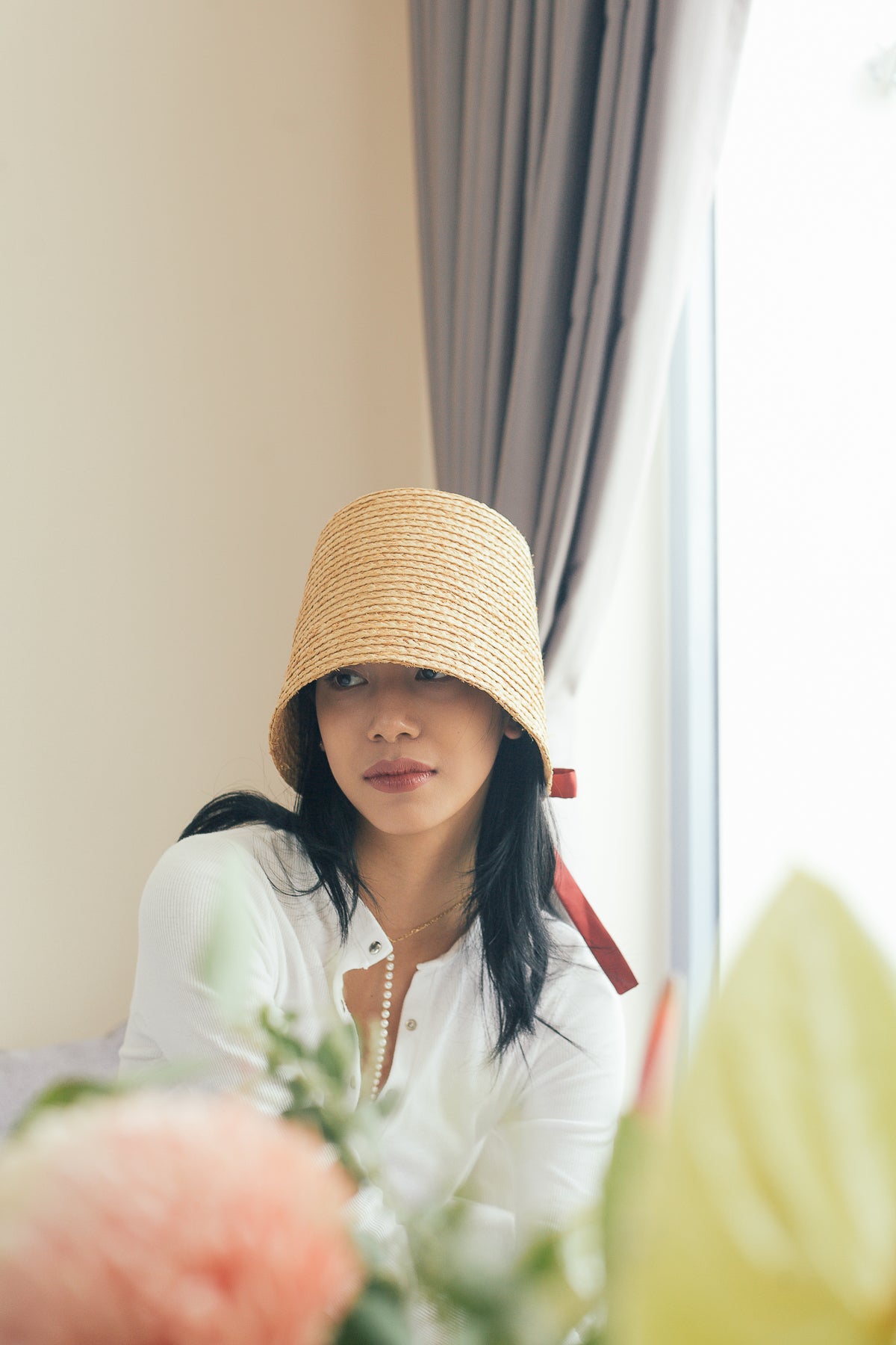 Chapeau de seau à bord raffia