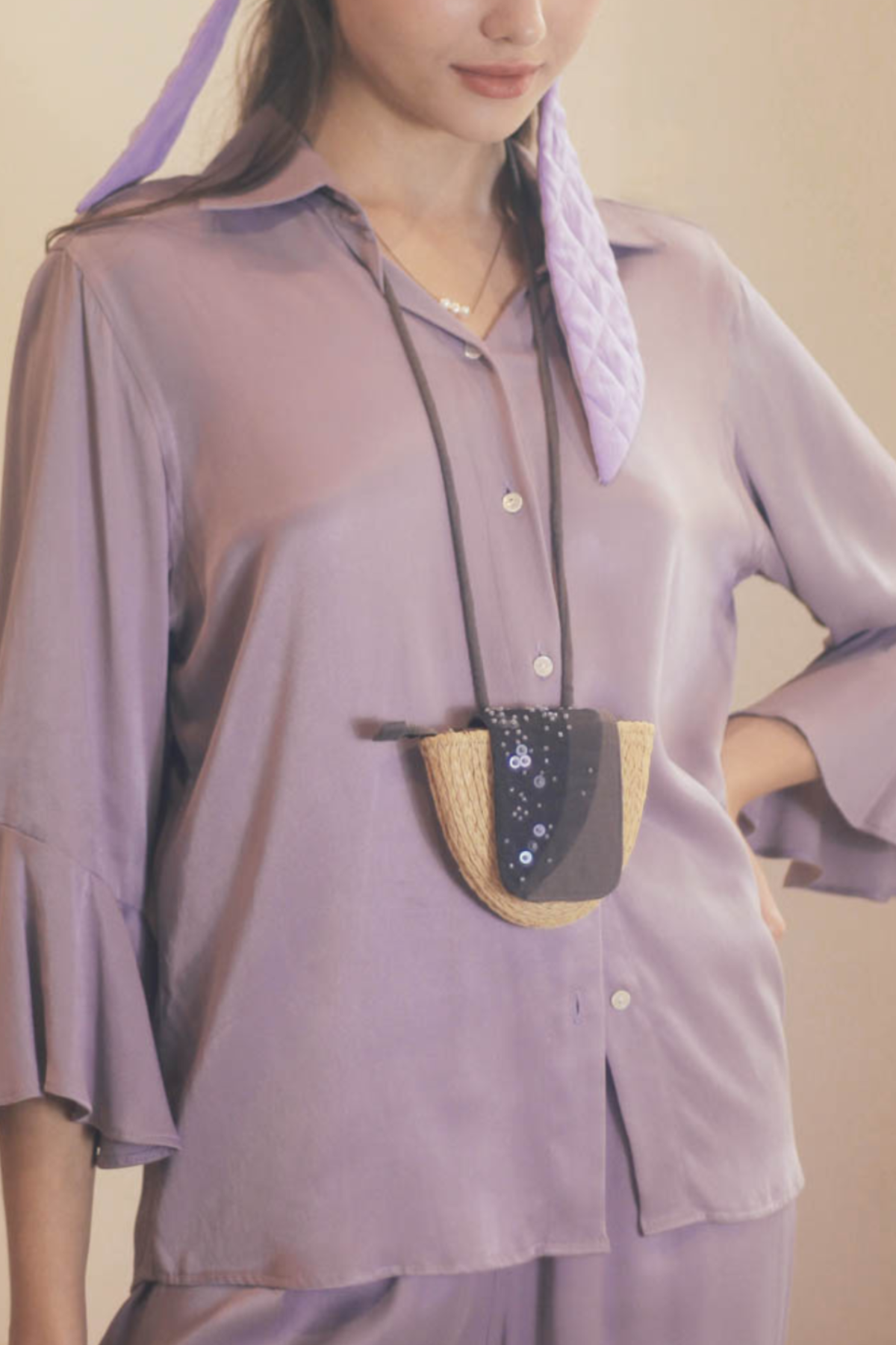 Thinking of the stars necklace raffia bag