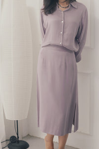 Moneypenny Purple Midi Silk Jupe