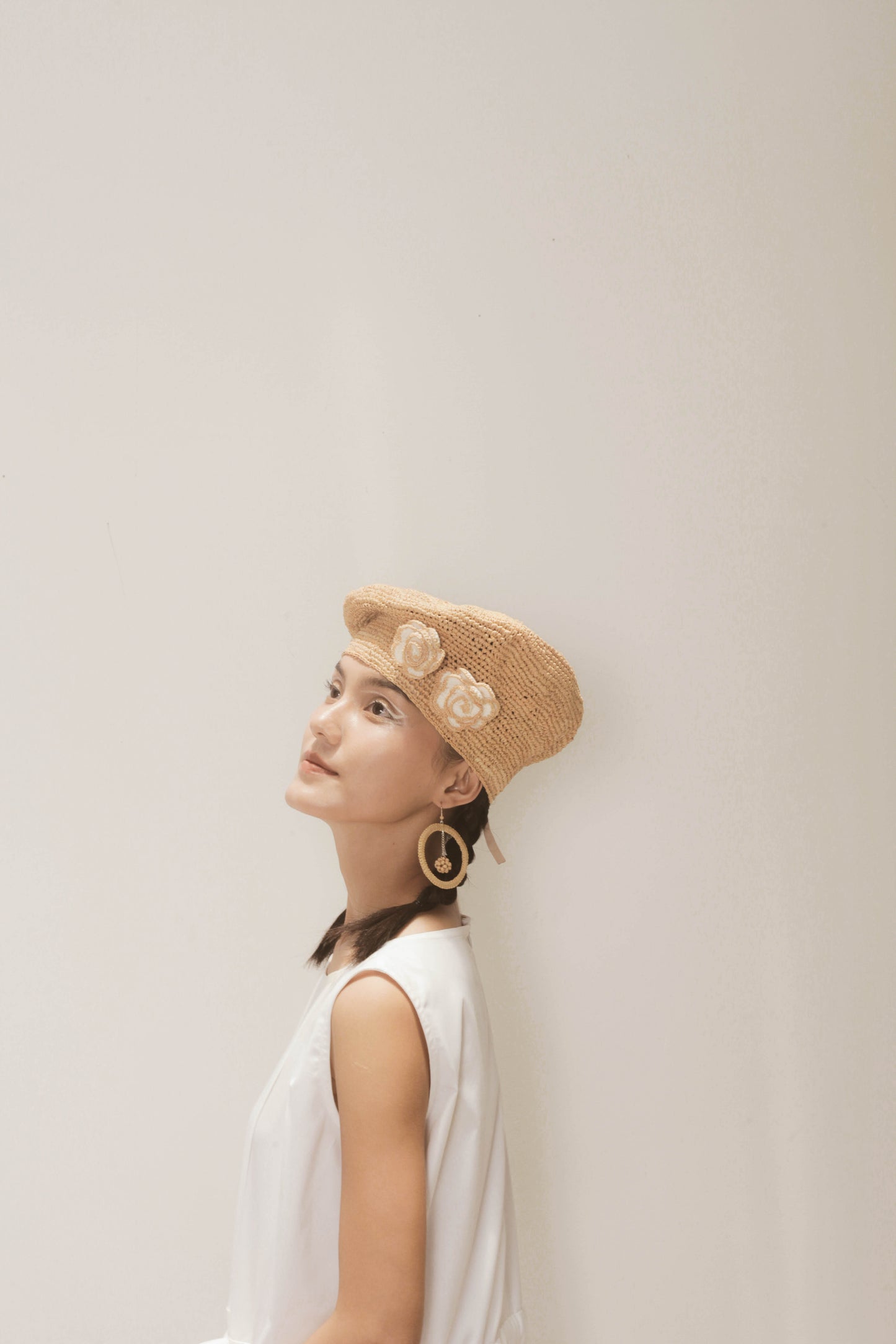 Rose handwoven raffia beret
