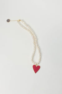 Collier de perles coeur agate rouge