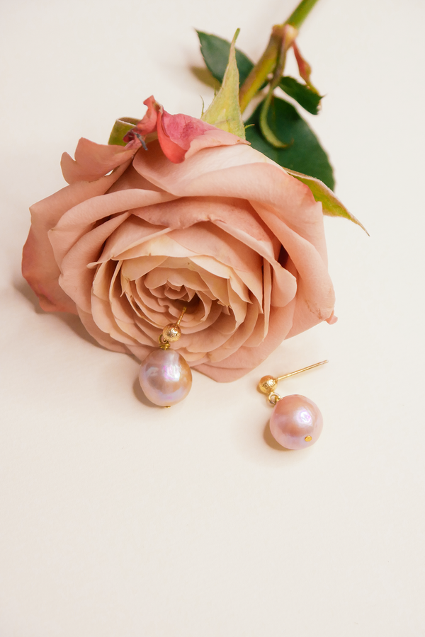 Venice Sunset baroque pearl drop gold earrings