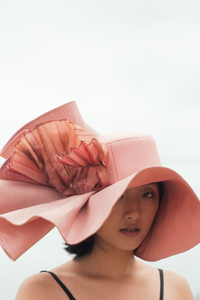 Jasper floppy hat made from silk and organza with deep crown and a wide brim layered with pure silk pleats