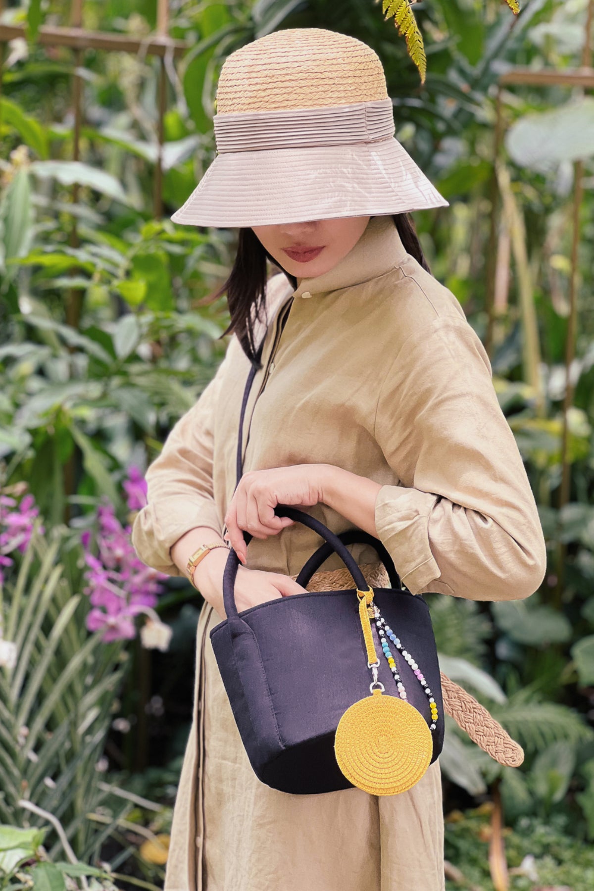 Túi Bucket Cabas linen đen