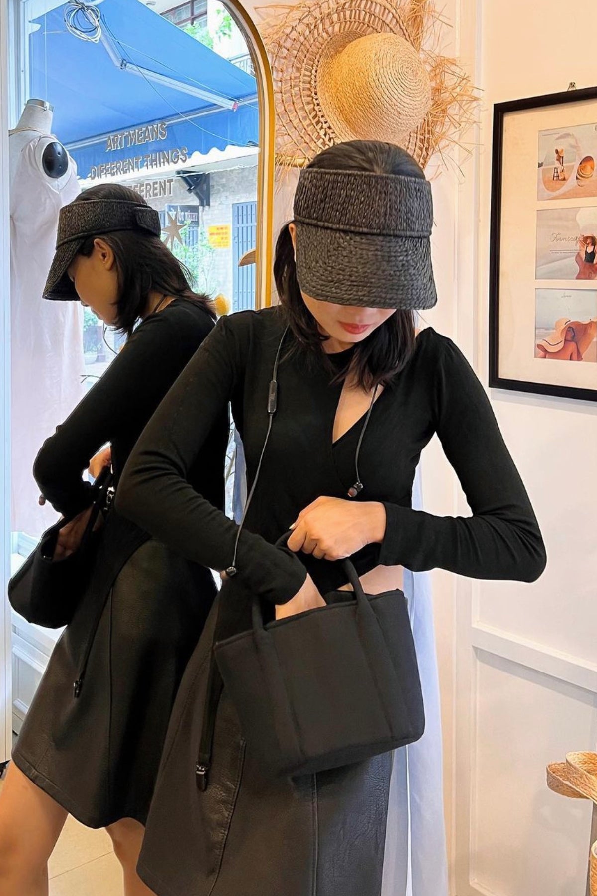 Túi Bucket Cabas linen đen