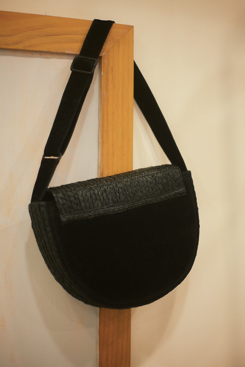 Aurora black raffia shoulder bag