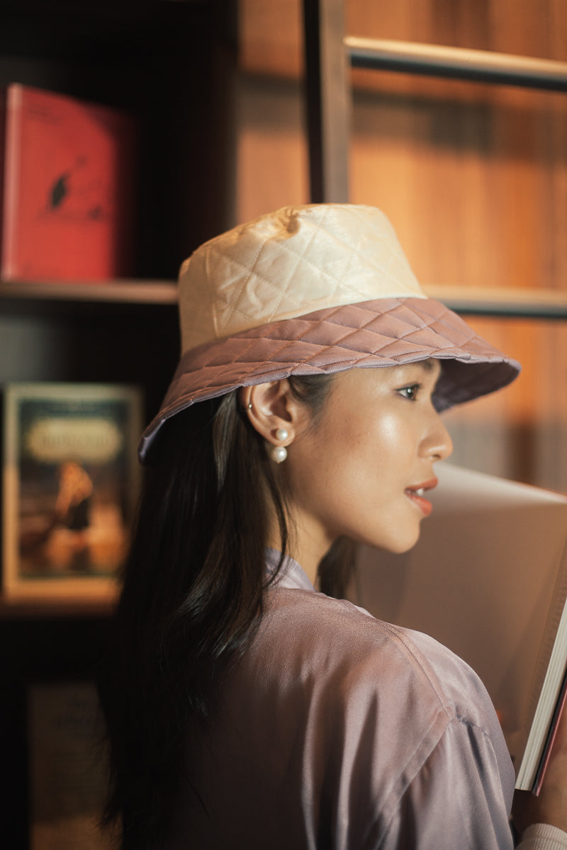Pilvi purple and cream silk bucket hat
